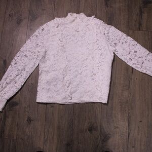 0356 White Floral Lace Blouse Women’s Size 14 (UK 18) Long Sleeve